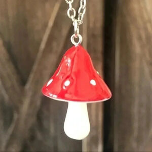 Red & White Big Psychedelic Cartoon Mushroom Drop Necklace